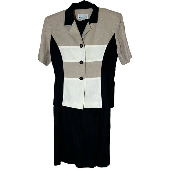 Perceptions Jacket And Dress Set Black and Tan Size 6p - Picture 1 of 7